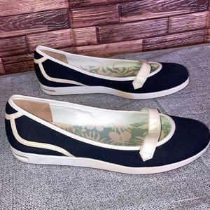 Cole Haan NikeAir Polly Mary Jane Flat Leather Shoes Navy White  Women's  7